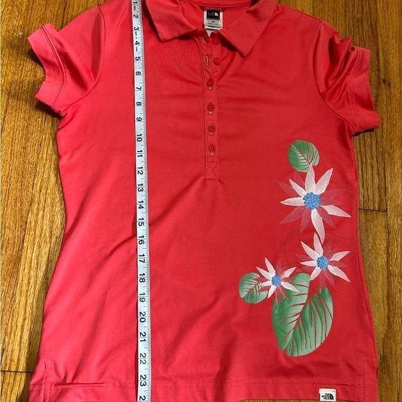 The North Face Vapor Wick Orange/Coral With Printed Flowers Polo- M - Picture 3 of 8